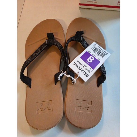 Billabong Shoes - Billabong Womens Flip Flop Sandals Black Tan Thong Beach Shoes Size 8 NEW